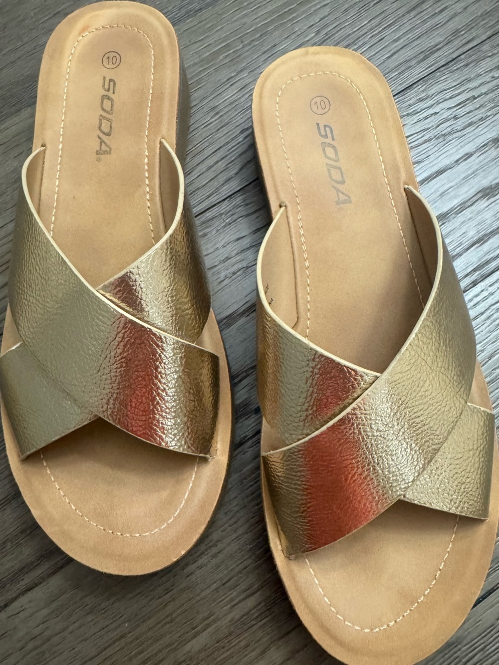 Soda Metallic Gold Crisscross Slide Sandals